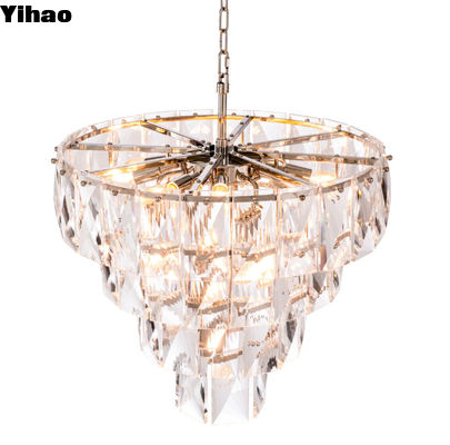 ซื้อ Multi Tier Contemporary Crystal LED Chandelier Round Iron สําหรับห้องนั่งเล่น ห้องนอน โรงแรม การผลิตออนไลน์