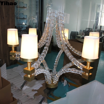 ซื้อ Handmade Brass 6-Light Chandelier with White Fabric Shades การผลิตออนไลน์