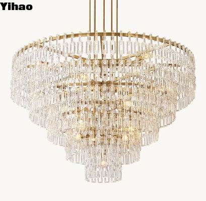 ทองเหลือง คริสตัล บ้านนา โฟยเออร์ใหญ่ Pendant Light Chrome Finish