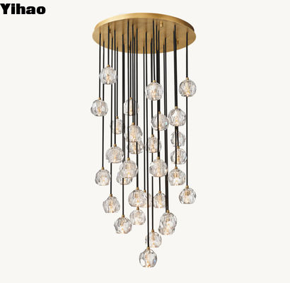 Boule De Cristal Clear Glass Round Cluster Custom Made Chandelier ขนาด 30 นิ้ว พร้อมการทําปลายวินเทจ