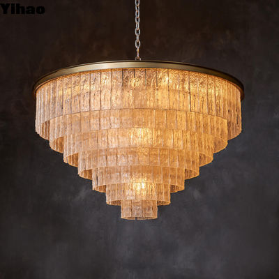 Bark 7 Ring Round Ceiling Chandelier Pendant Light ในทองแดงและกระจกแอมเบอร์