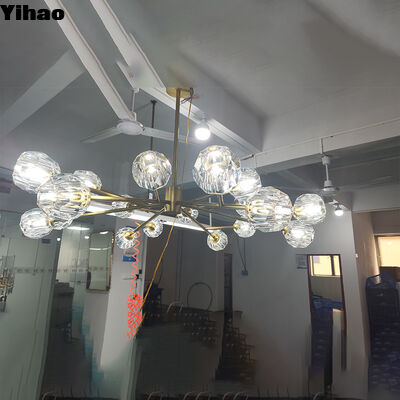 Yihao Custom Brass Body Crystal Shade Chandelier with 3500K Warm White LED สําหรับห้องพักโรงแรม แสงแขวน